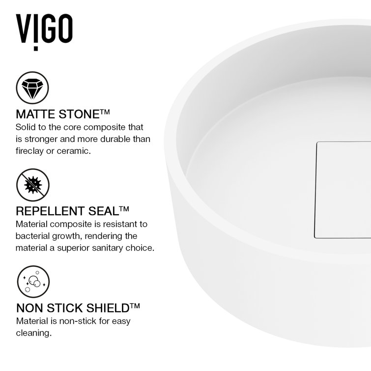 Montauk Matte White Stone 15" Round Vessel Bathroom Sink