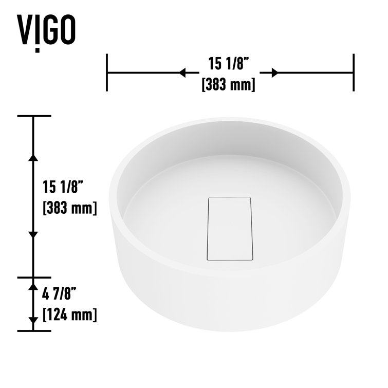 Montauk Matte White Stone 15" Round Vessel Bathroom Sink