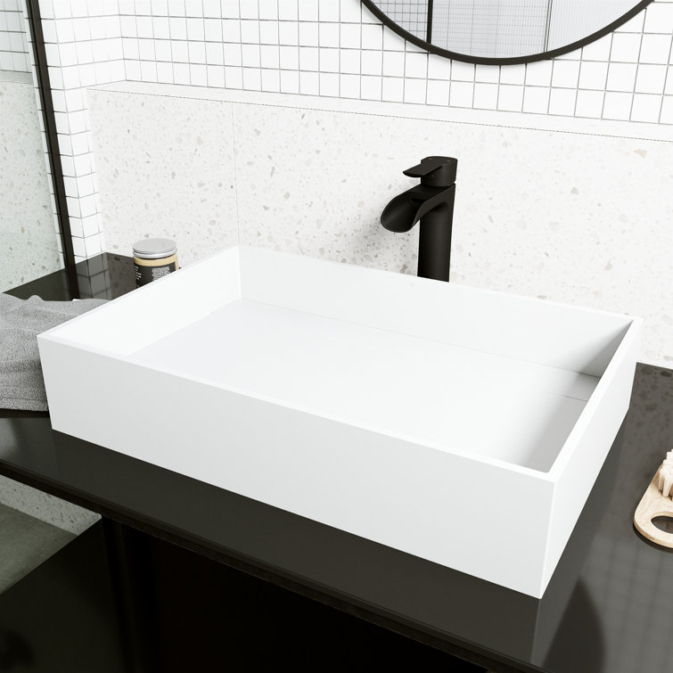 Matte White Stone Rectangular Vessel Bathroom Sink, 23" x 15"