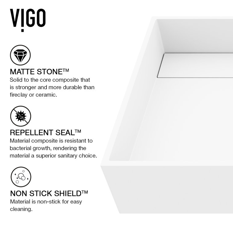 Matte White Stone Rectangular Vessel Bathroom Sink, 23" x 15"