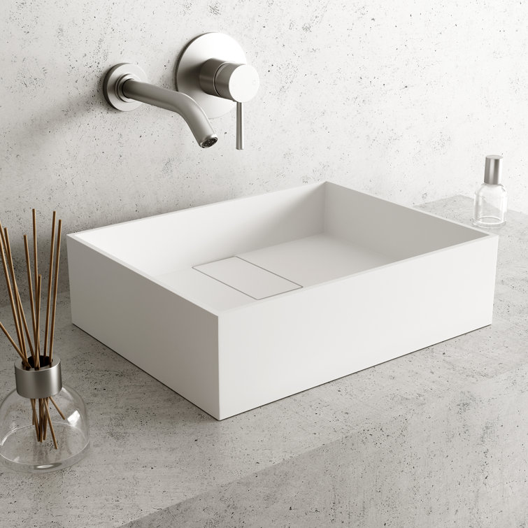 Matte White Rectangular Stone Vessel Bathroom Sink
