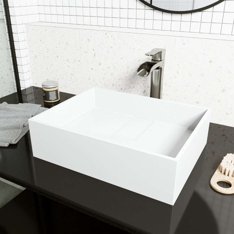 Matte White Rectangular Stone Vessel Bathroom Sink
