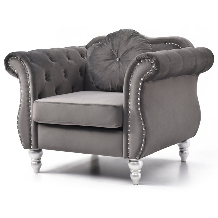 Hollywood Dark Gray Velvet Accent Chair with Wood Legs