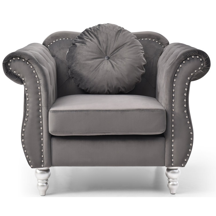 Hollywood Dark Gray Velvet Accent Chair with Wood Legs