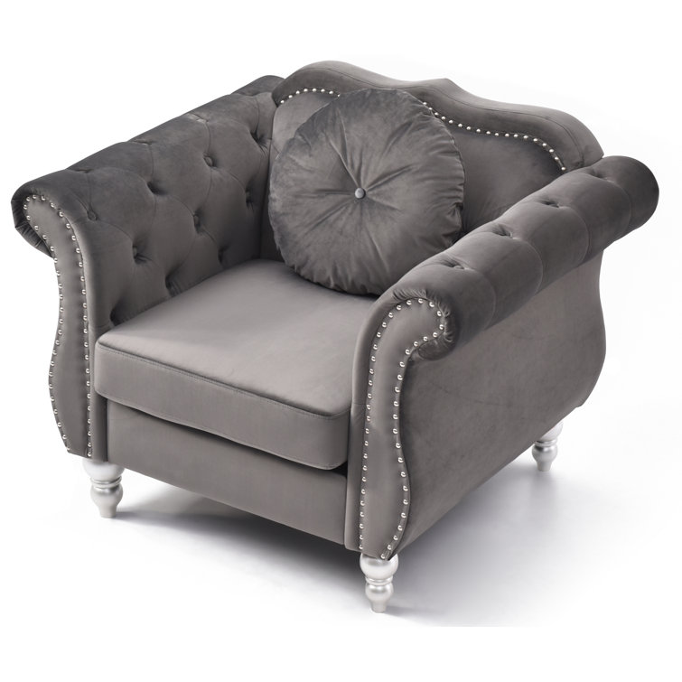 Hollywood Dark Gray Velvet Accent Chair with Wood Legs
