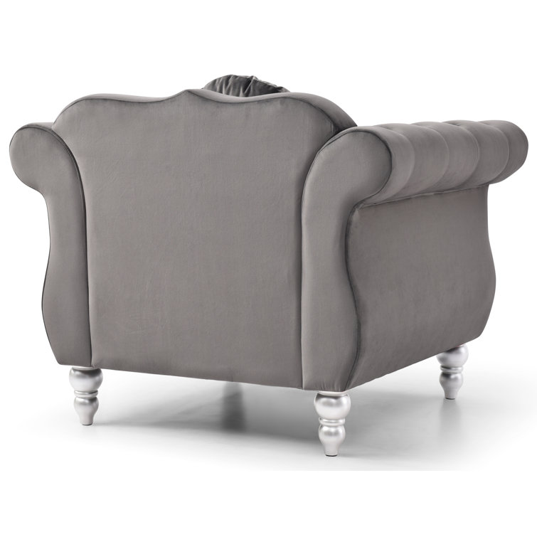 Hollywood Dark Gray Velvet Accent Chair with Wood Legs