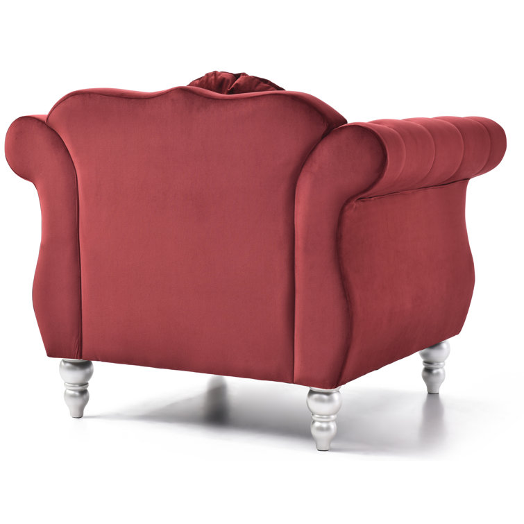 Burgundy Velvet Tufted Accent Chair with Wood Frame