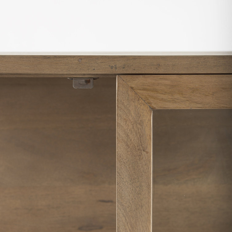 Light Brown Wood and Glass Curio Cabinet with Metal Base