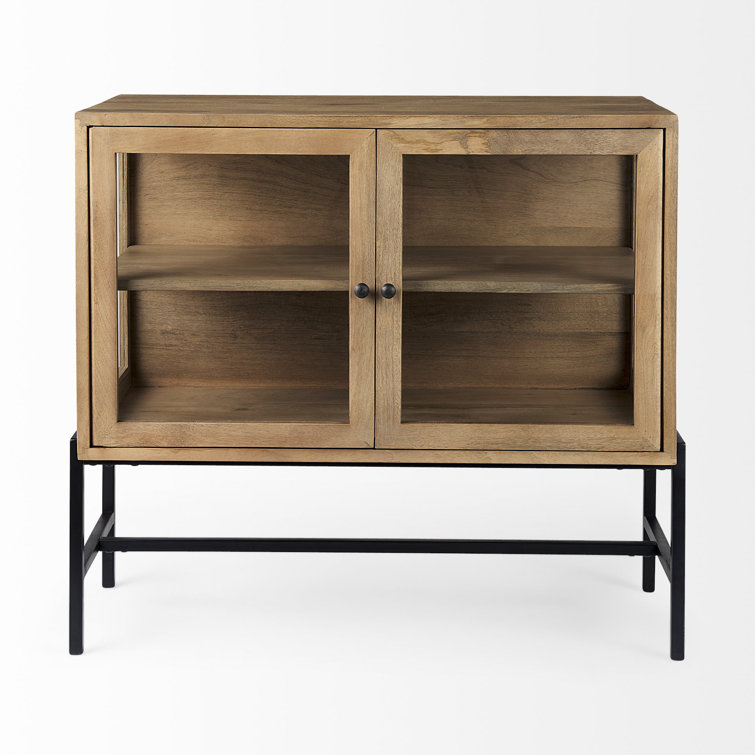 Arelius Light Brown Mango Wood with Black Iron Base Accent Cabinet