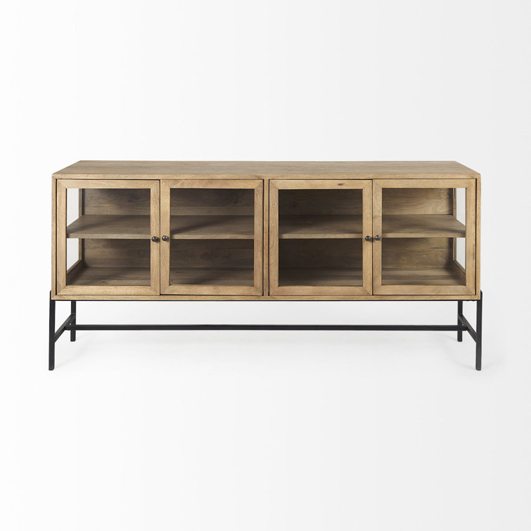 Arelius 70'' Light Brown Mango Wood Sideboard with Black Metal Base