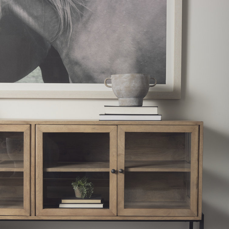 Arelius 70'' Light Brown Mango Wood Sideboard with Black Metal Base