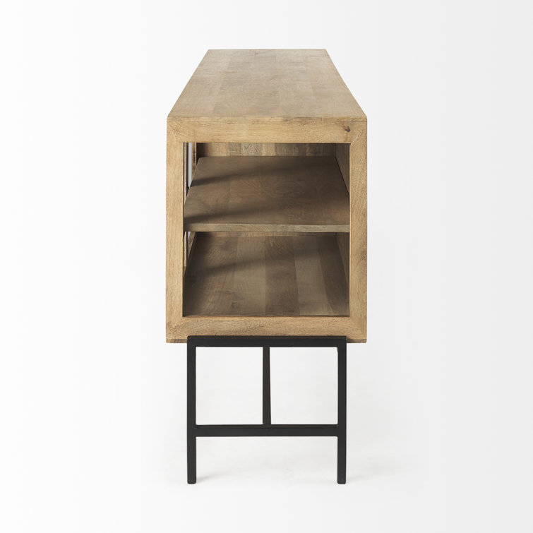 Arelius 70'' Light Brown Mango Wood Sideboard with Black Metal Base