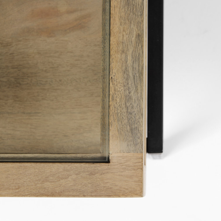 Light Brown Mango Wood and Glass Square Coffee Table with Storage