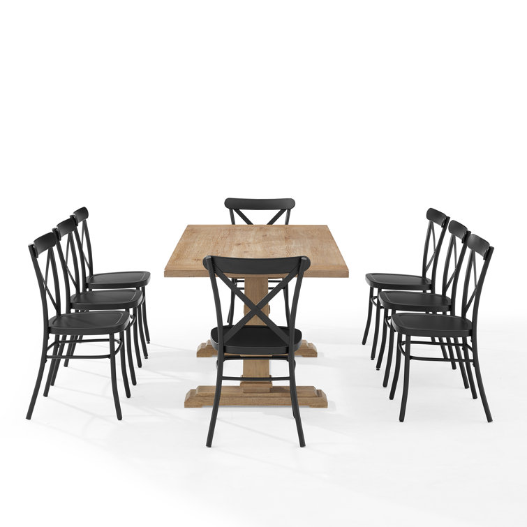 Joanna 9-Piece Matte Black and Rustic Brown Dining Set