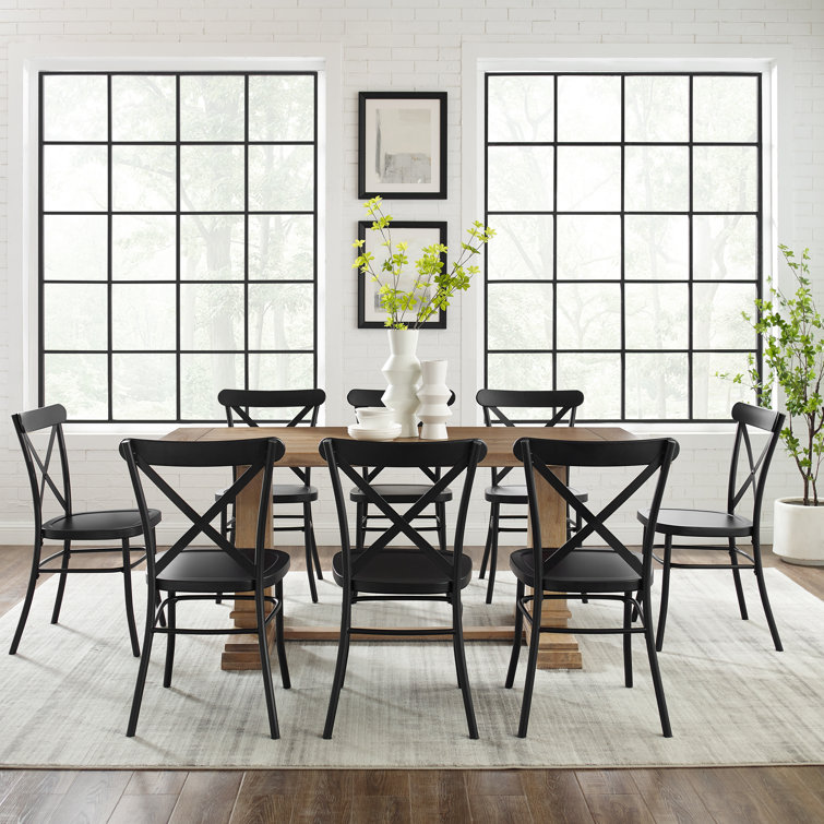Joanna 9-Piece Matte Black and Rustic Brown Dining Set