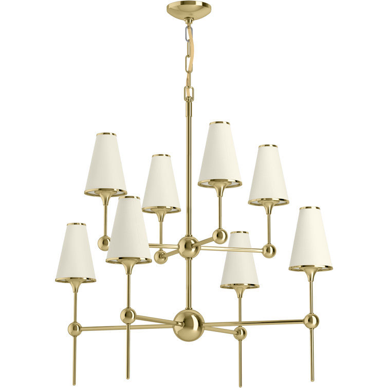 Polished Brass Eight-Light Modern Chandelier