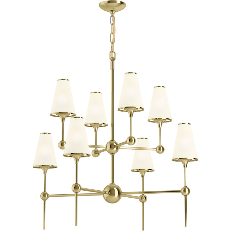 Polished Brass Eight-Light Modern Chandelier