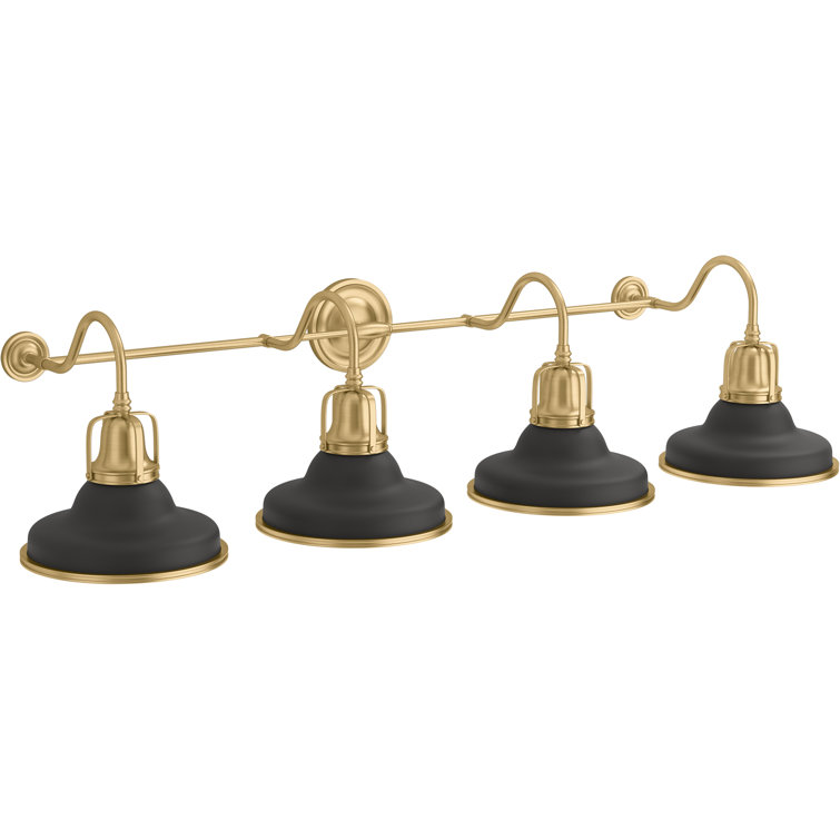 Hauksbee 4-Light Industrial Black Sconce with Brass Trim
