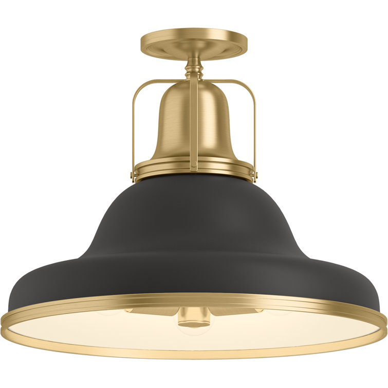 Hauksbee 12" Black with Brass Trim Indoor/Outdoor Semi-Flush Light