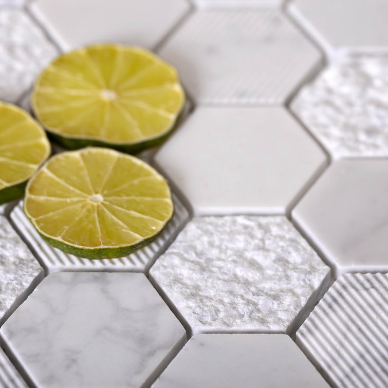 Apollo Harbor 12" White Marble Hexagon Mosaic Tile