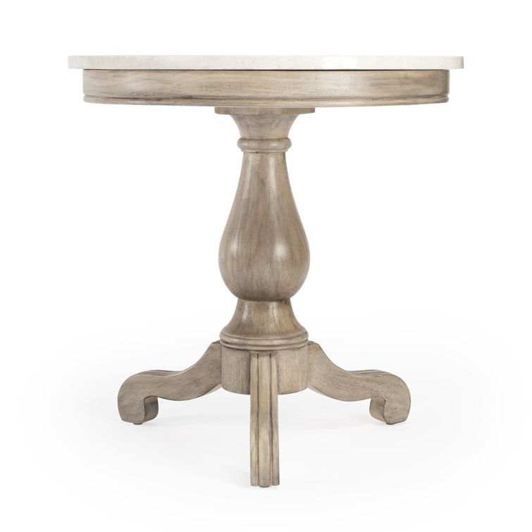 Rustic Gray Melati Marble & Mahogany Round Accent Table