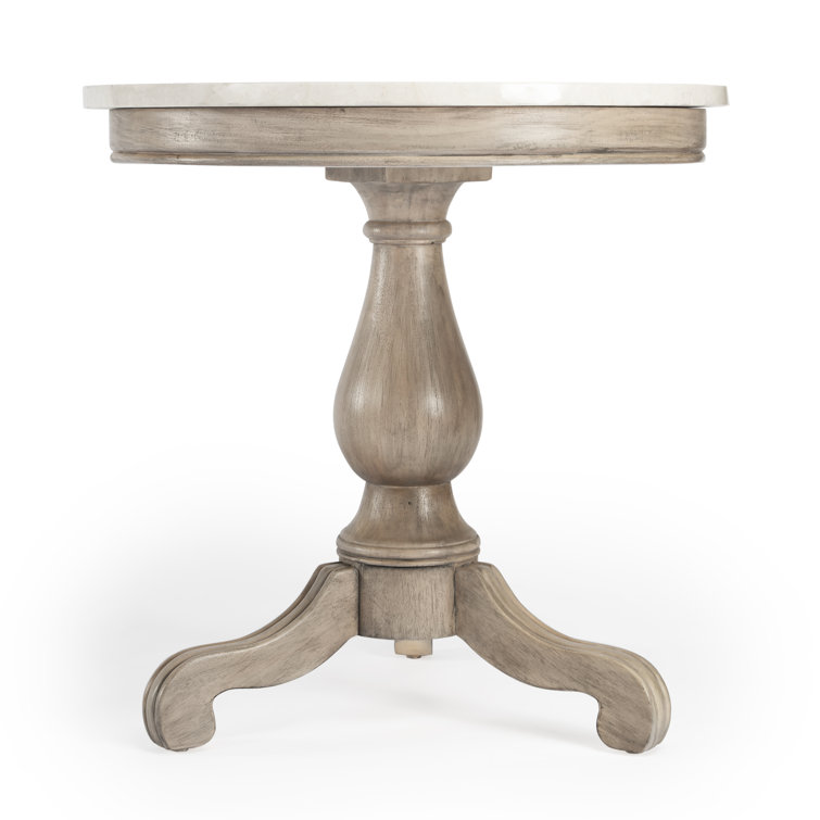 Rustic Gray Melati Marble & Mahogany Round Accent Table