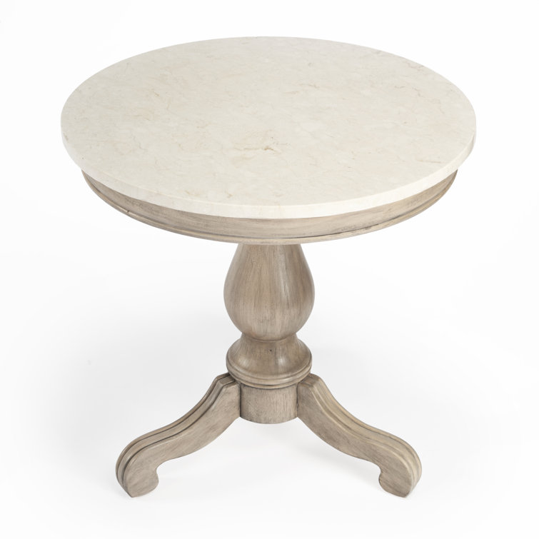 Rustic Gray Melati Marble & Mahogany Round Accent Table