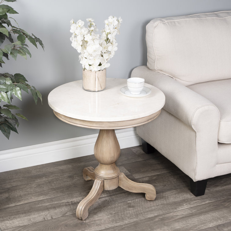 Rustic Gray Melati Marble & Mahogany Round Accent Table