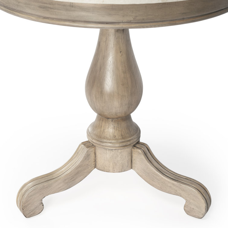 Sandalwood Beige Mahogany Pedestal End Table with Marble Top