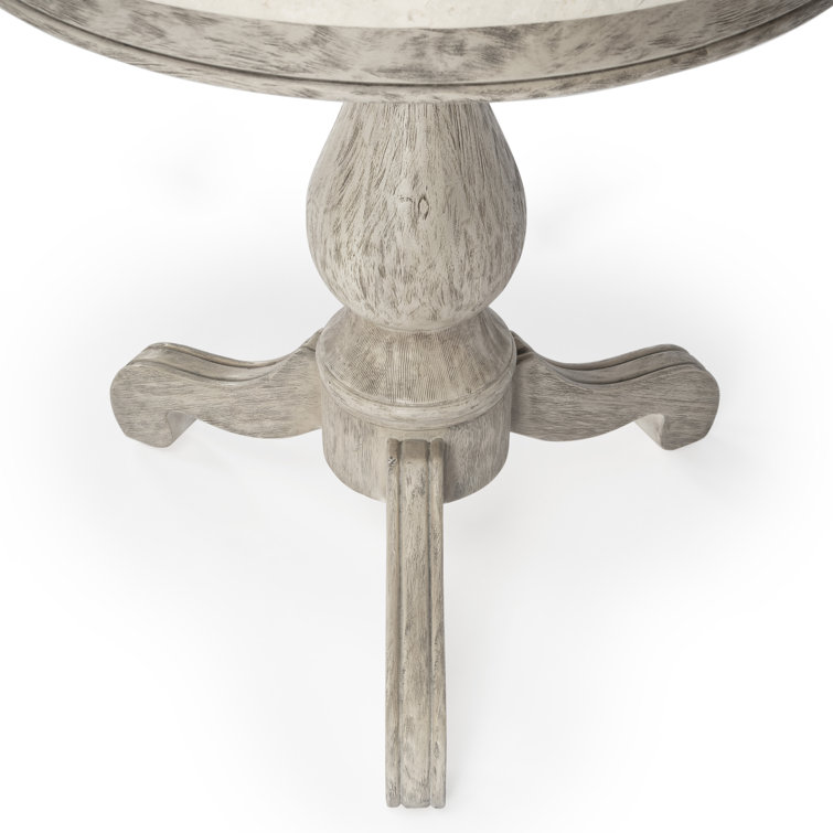 Rustic Gray Round Marble Top Pedestal End Table