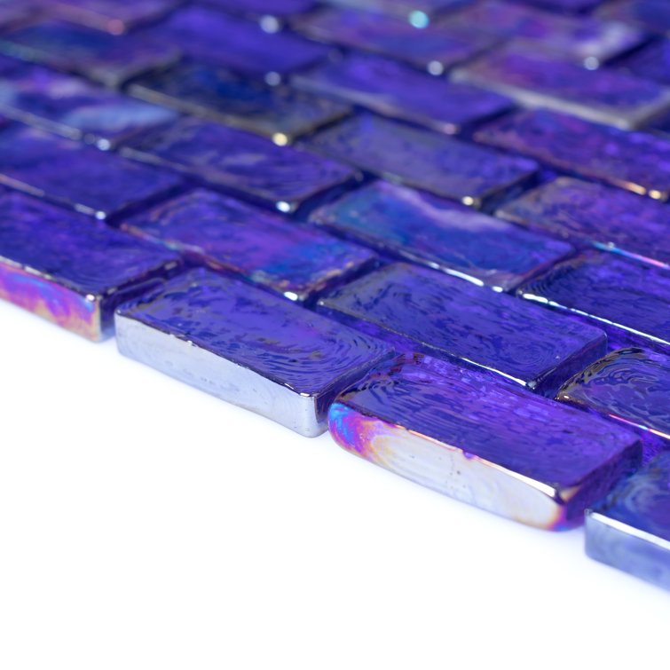Deep Blue Iridescent Glass Mosaic Wall Tile