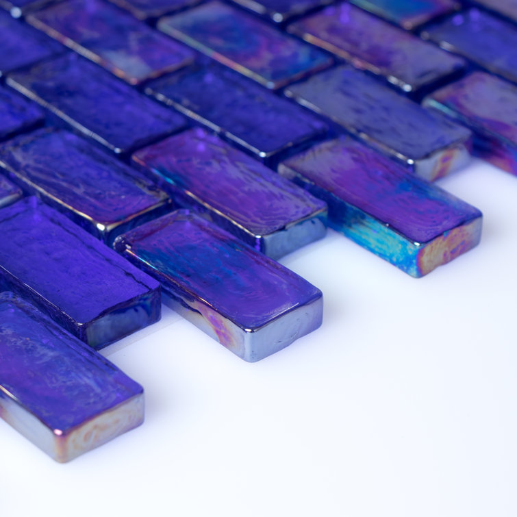 Deep Blue Iridescent Glass Mosaic Wall Tile