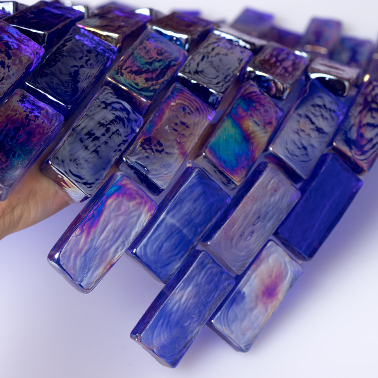 Deep Blue Iridescent Glass Mosaic Wall Tile