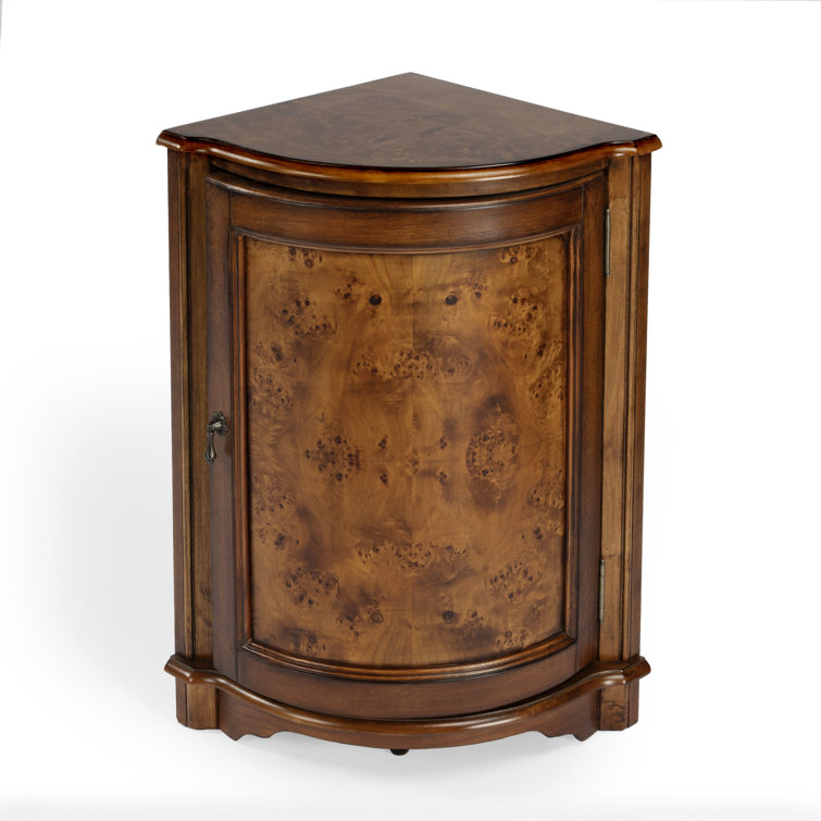 Durham Light Brown Olive Ash Burl Corner Cabinet with Adjustable Shelving