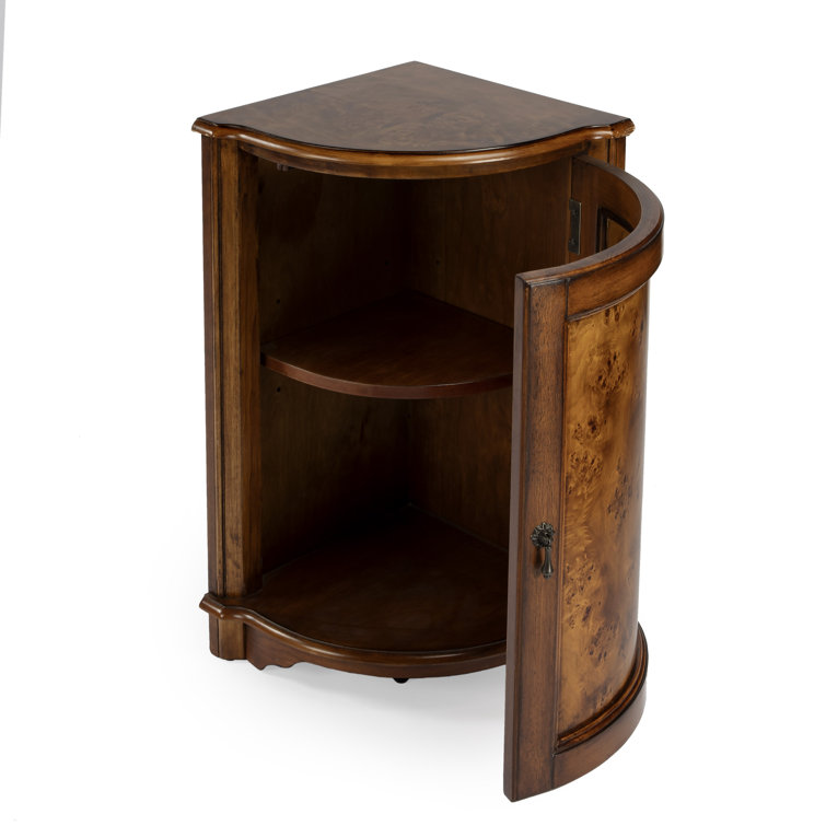 Durham Light Brown Olive Ash Burl Corner Cabinet with Adjustable Shelving