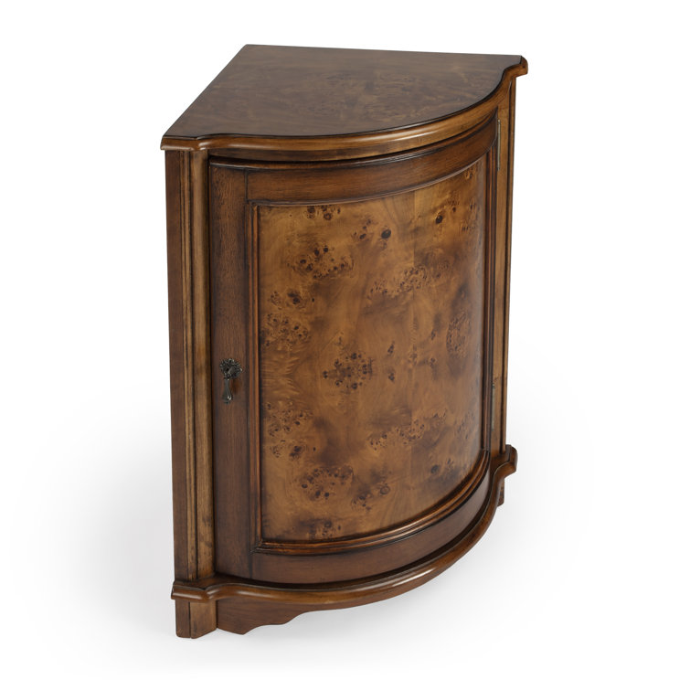 Durham Light Brown Olive Ash Burl Corner Cabinet with Adjustable Shelving