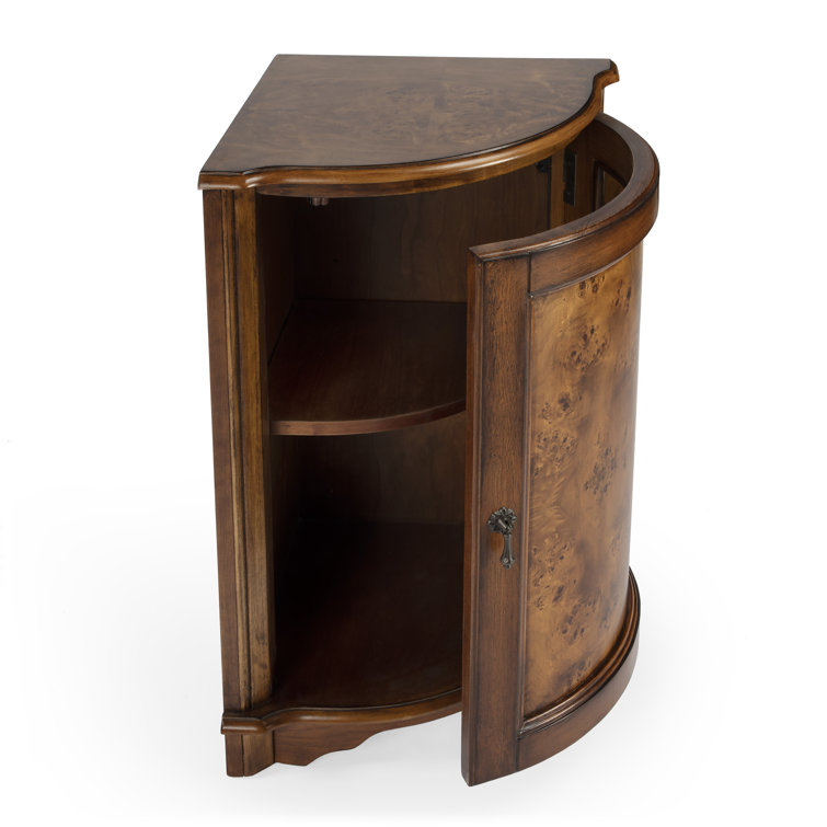 Durham Light Brown Olive Ash Burl Corner Cabinet with Adjustable Shelving