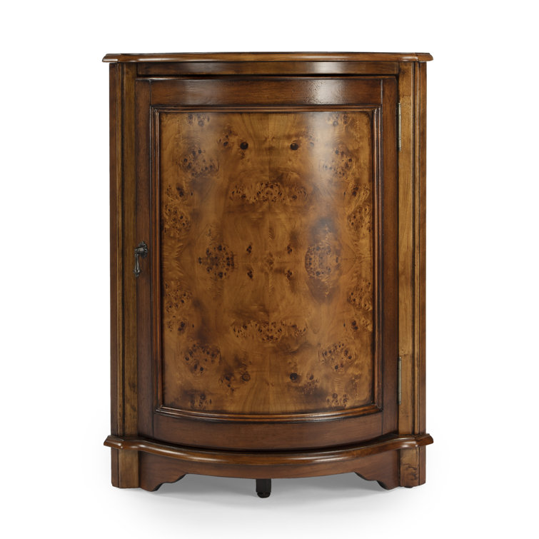 Durham Light Brown Olive Ash Burl Corner Cabinet with Adjustable Shelving