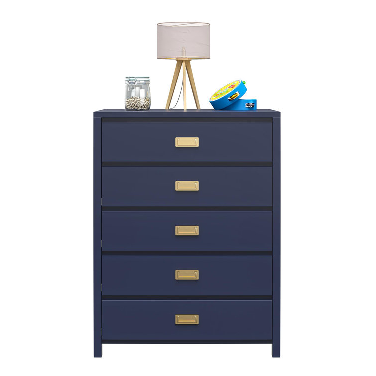 Navy and Gold 5-Drawer Campaign Style Dresser