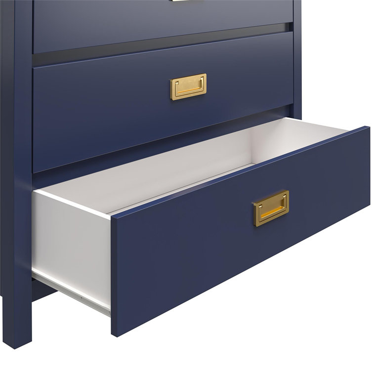 Navy and Gold 5-Drawer Campaign Style Dresser