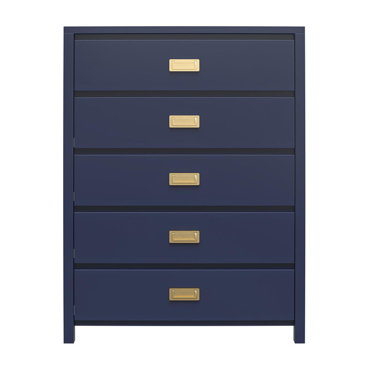 Navy and Gold 5-Drawer Campaign Style Dresser