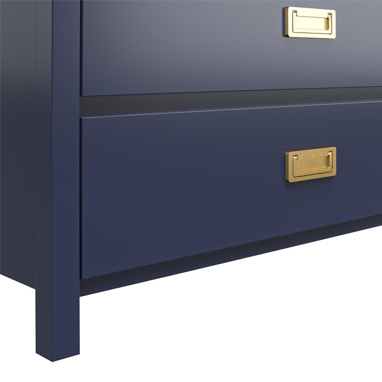 Navy and Gold 5-Drawer Campaign Style Dresser