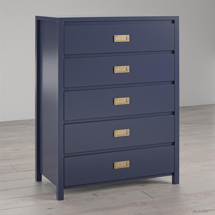 Navy and Gold 5-Drawer Campaign Style Dresser