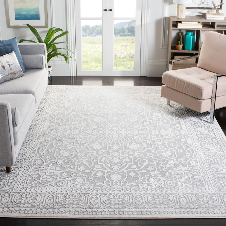 Gray Floral Synthetic 8' x 10' Stain-Resistant Area Rug