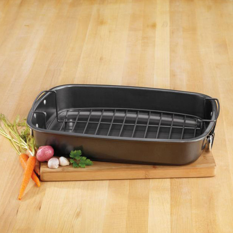 17" Non-Stick Black Steel Roaster Pan with Rack