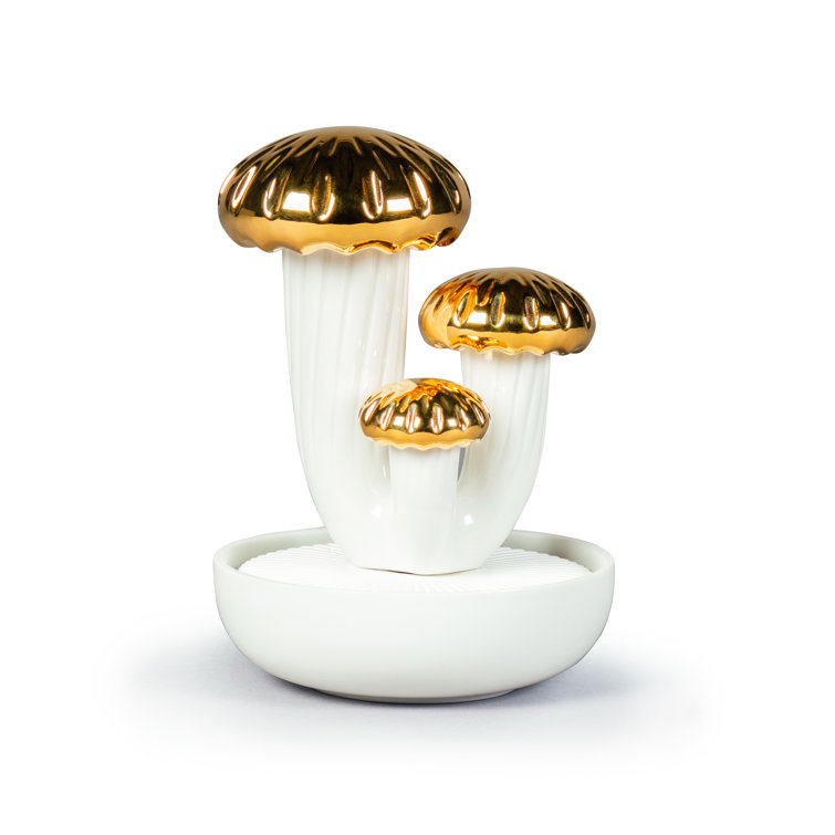 Boletus Fragrans Matte White Porcelain Essential Oil Diffuser with Gold Lustre