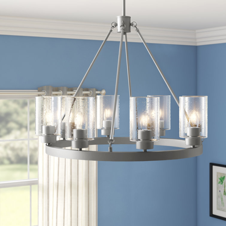 Hartland Matte Silver 8-Light Seeded Glass Candle Chandelier