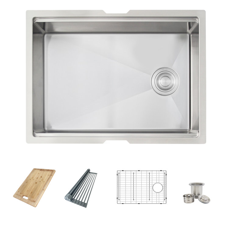 25'' Stainless Steel Single Bowl Undermount Kitchen Sink with Accessories