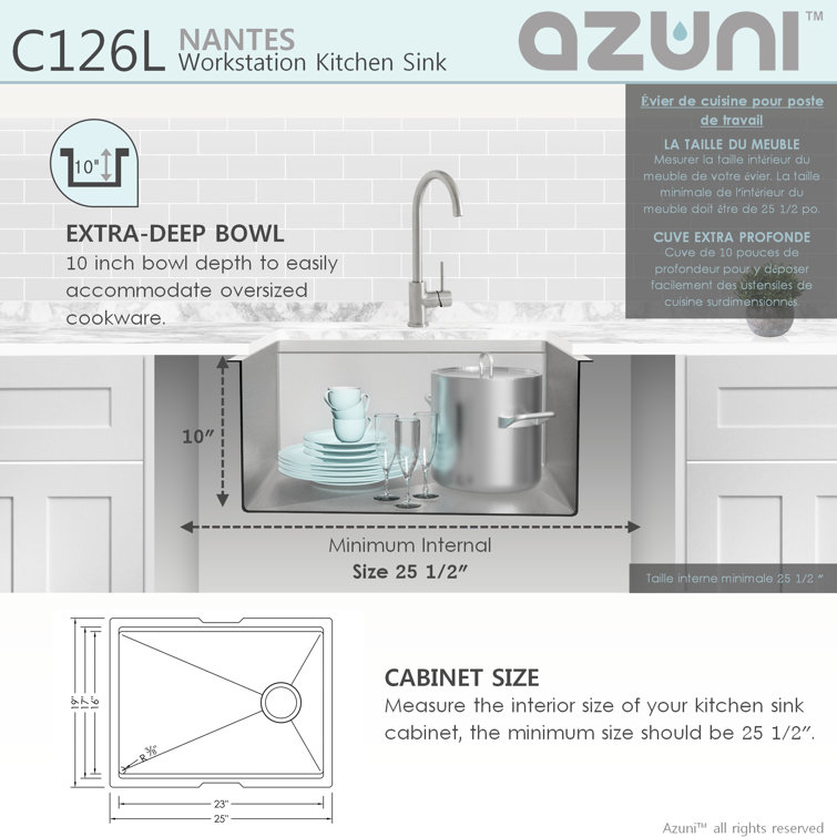 25'' Stainless Steel Single Bowl Undermount Kitchen Sink with Accessories