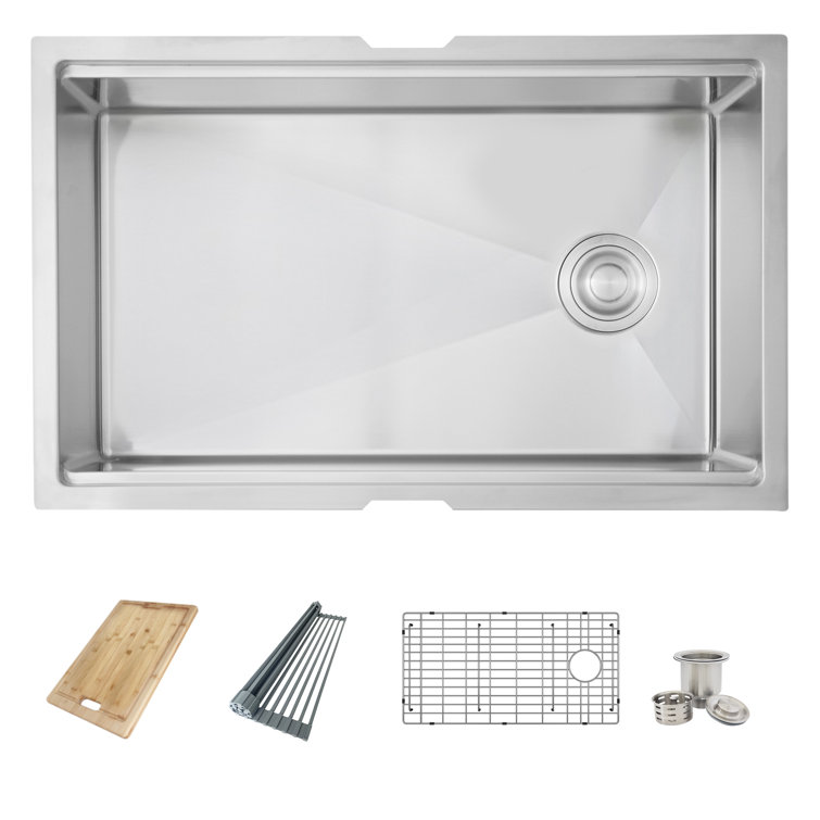 30" Stainless Steel Undermount Single Bowl Kitchen Sink with Accessories